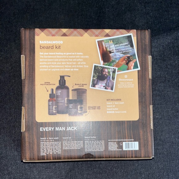 New Every Man Jack Beard Kit Aged Bourbon Oil Face Wash Butter Comb Grooming - Picture 2 of 2